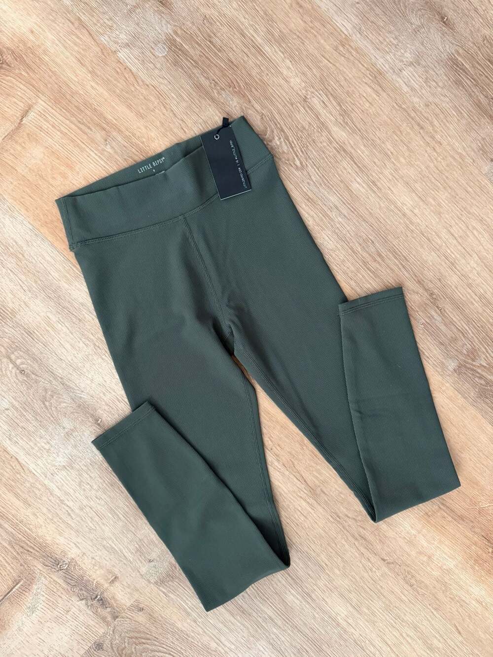 Little Bipsy Ribbed High-Waisted Leggings in Olive Green, Size 9